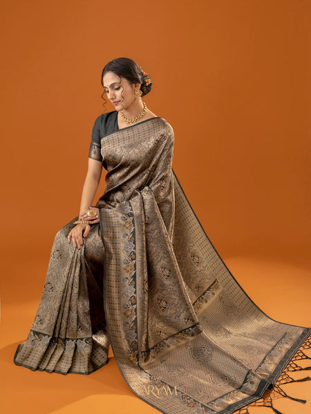 Flora Zari Black Gold Saree