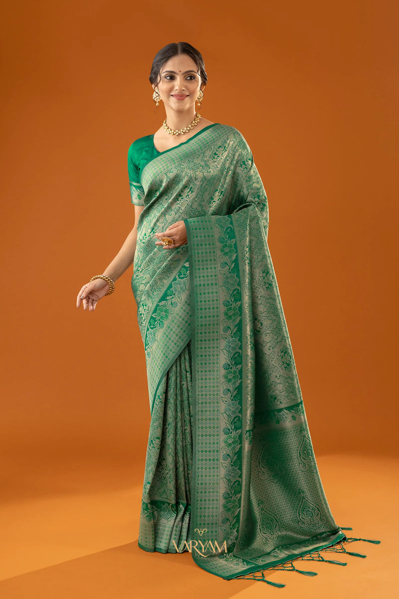 Flora Zari Green Saree