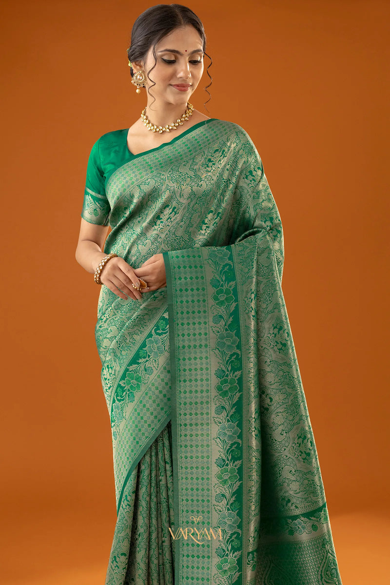 Flora Zari Green Saree