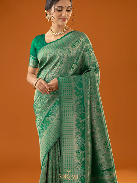 Flora Zari Green Saree