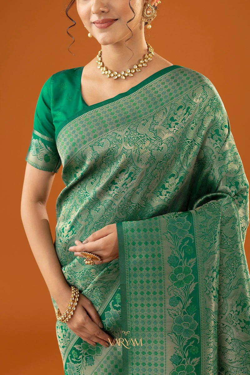 Flora Zari Green Saree