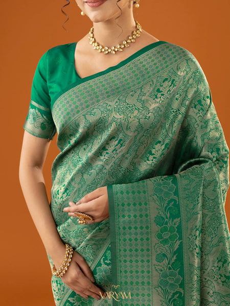 Flora Zari Green Saree
