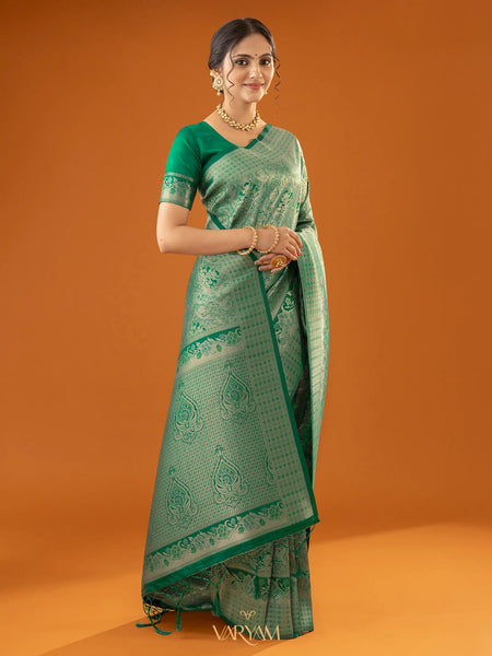 Flora Zari Green Saree