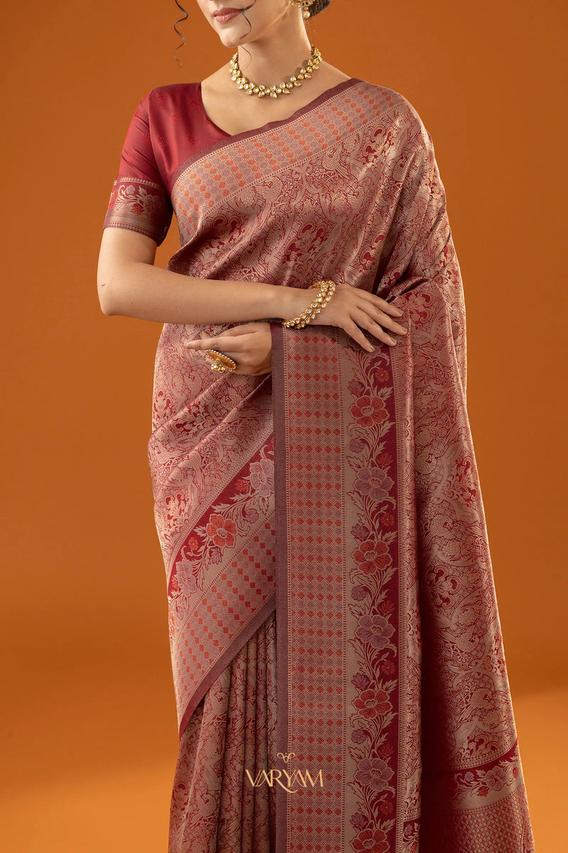 Flora Zari Red Saree