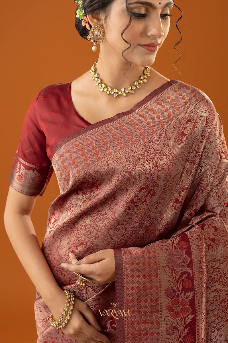 Flora Zari Red Saree
