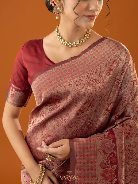 Flora Zari Red Saree