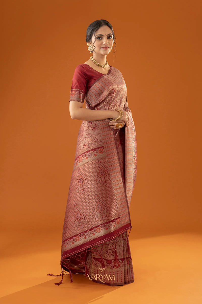 Flora Zari Red Saree