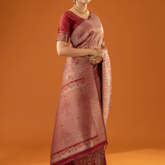 Flora Zari Red Saree