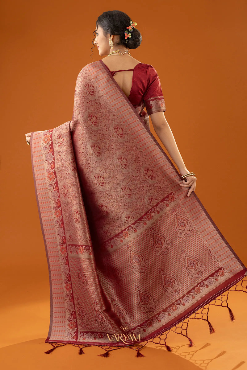 Flora Zari Red Saree