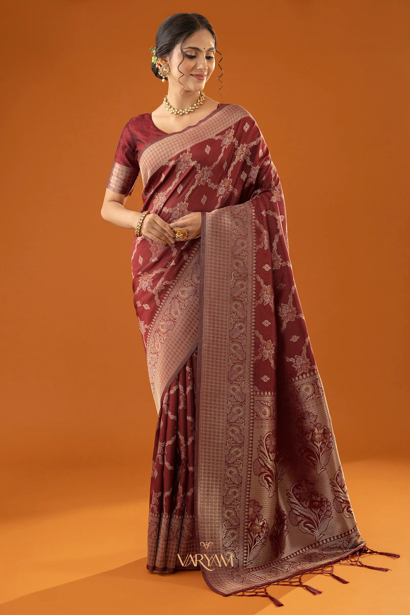 Jamawari Silk Red Saree