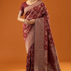Jamawari Silk Red Saree
