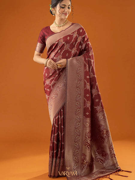 Jamawari Silk Red Saree