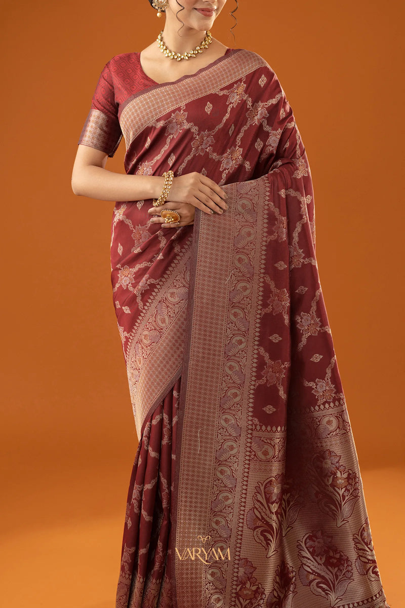 Jamawari Silk Red Saree