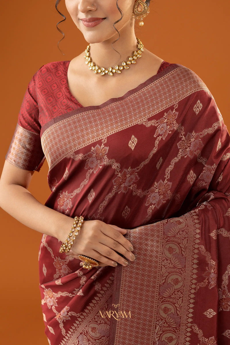 Jamawari Silk Red Saree