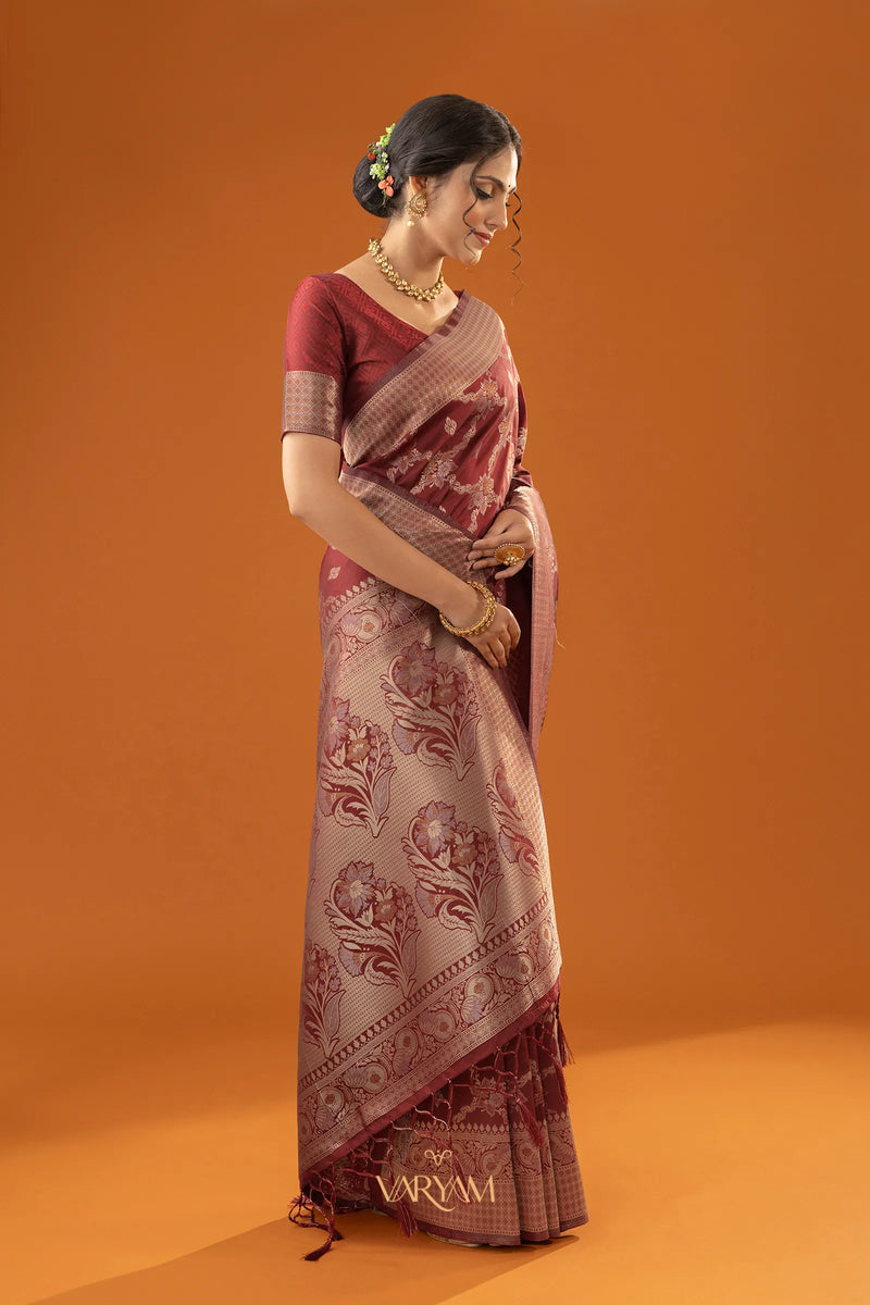 Jamawari Silk Red Saree