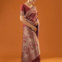 Jamawari Silk Red Saree