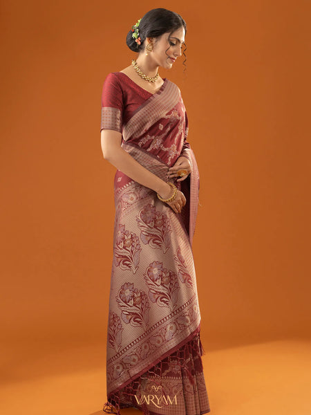 Jamawari Silk Red Saree