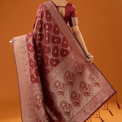 Jamawari Silk Red Saree