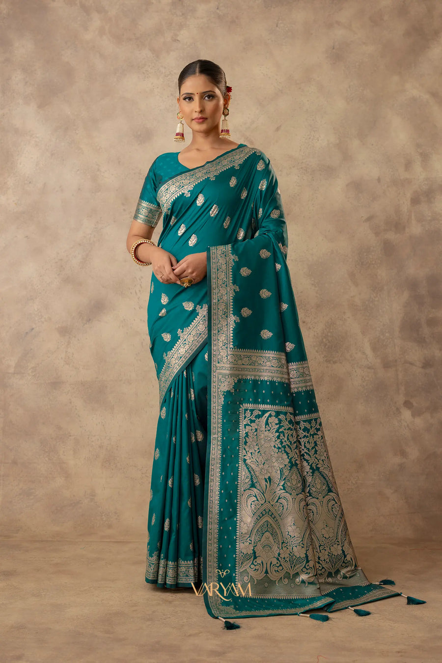 Zari Royale Deep Teal Saree