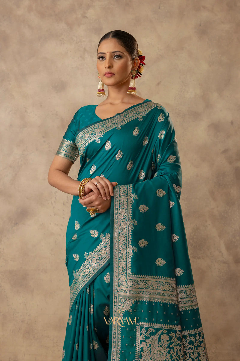Zari Royale Deep Teal Saree