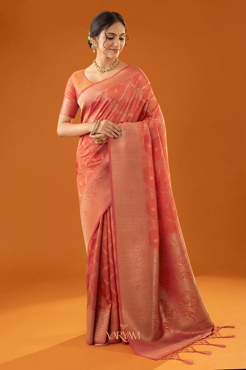 Jamawari Silk Orange Saree
