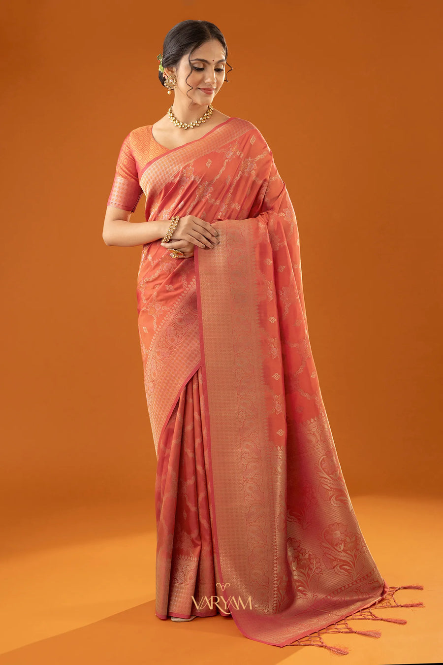 Jamawari Silk Orange Saree