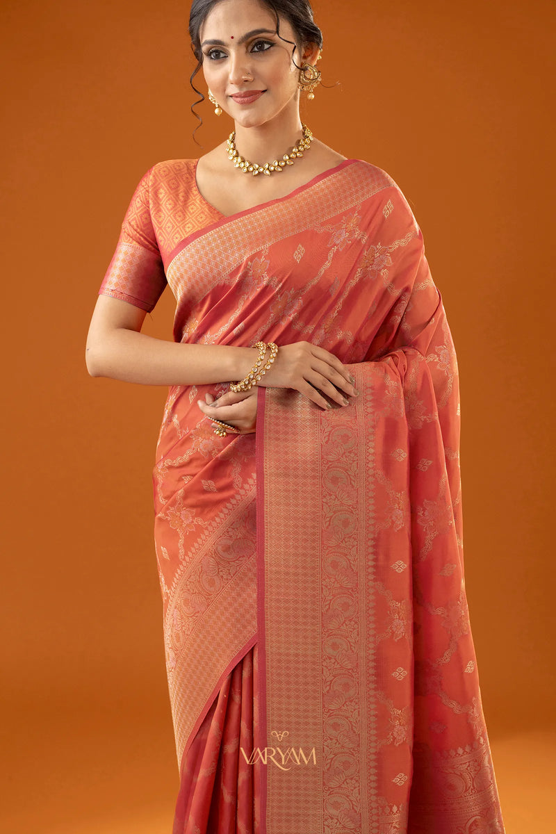 Jamawari Silk Orange Saree