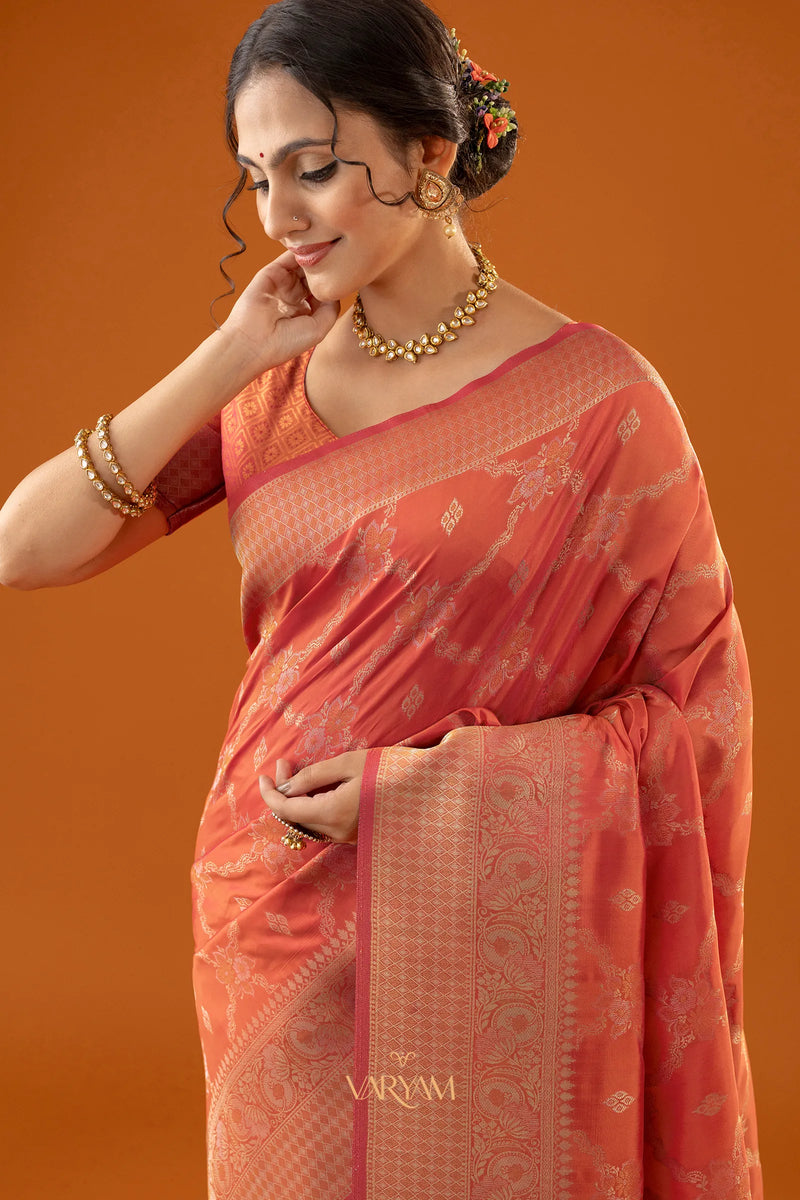 Jamawari Silk Orange Saree
