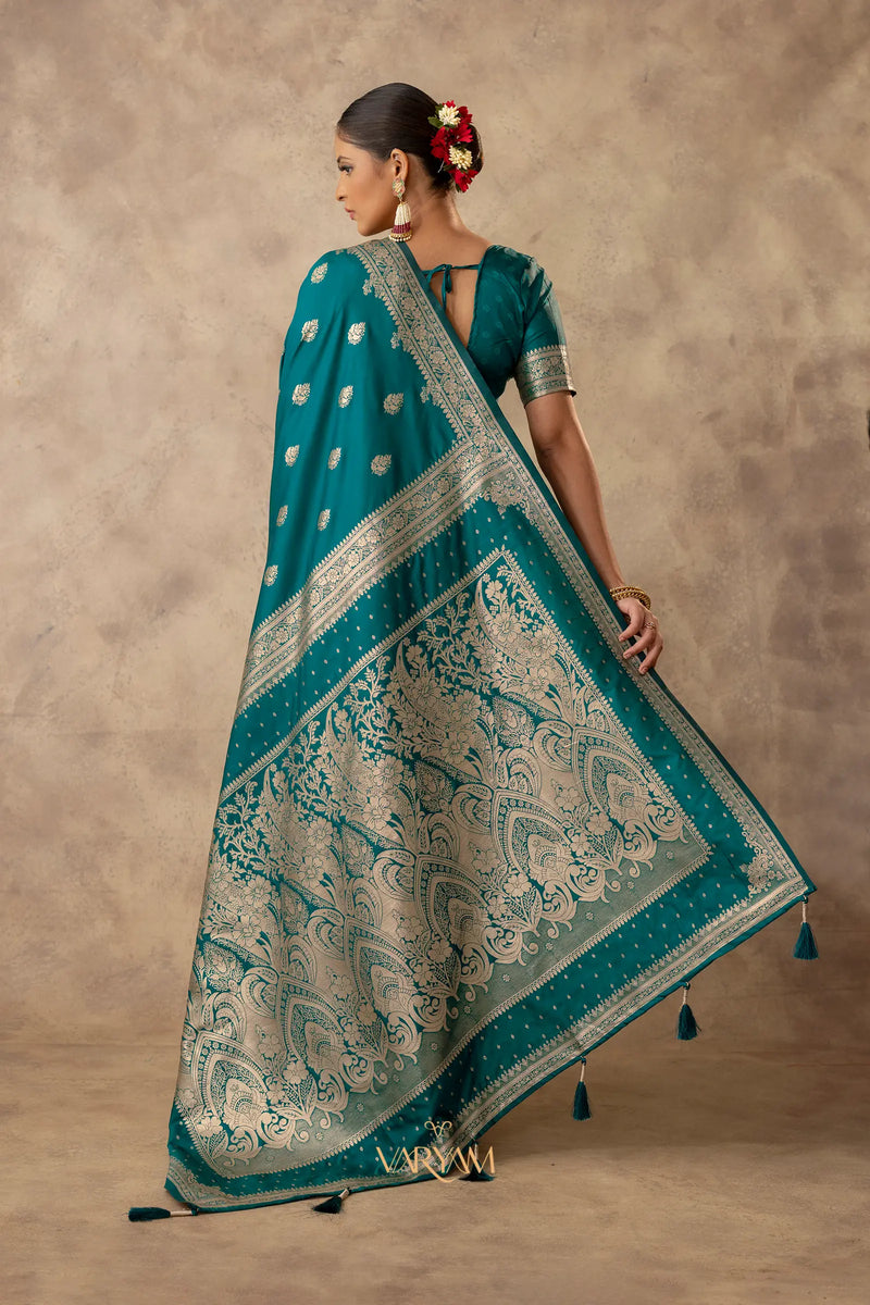 Zari Royale Deep Teal Saree