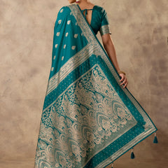 Zari Royale Deep Teal Saree