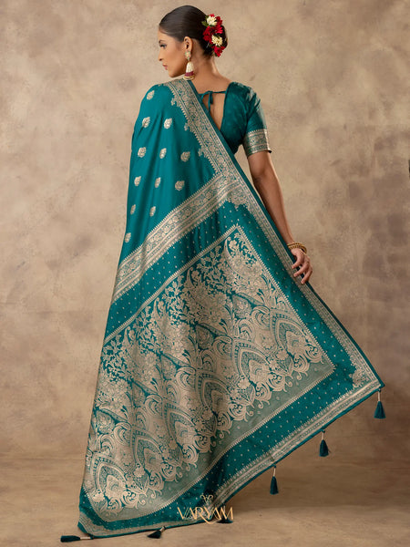 Zari Royale Deep Teal Saree