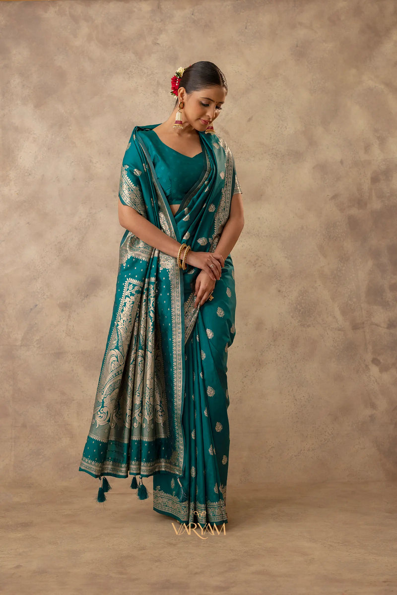 Zari Royale Deep Teal Saree
