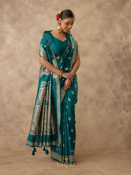 Zari Royale Deep Teal Saree