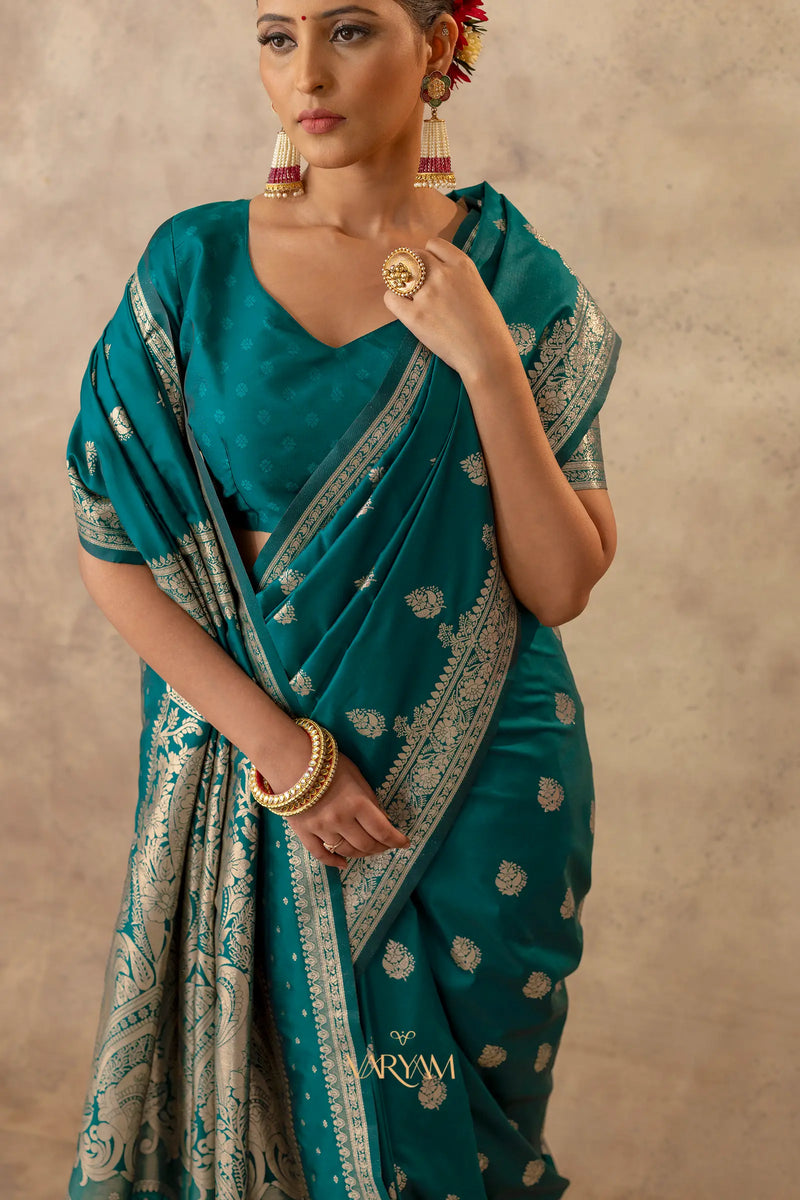 Zari Royale Deep Teal Saree
