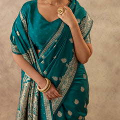 Zari Royale Deep Teal Saree