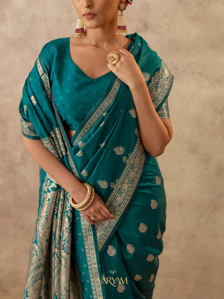 Zari Royale Deep Teal Saree