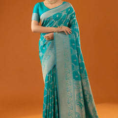 Jamawari Silk Teal Blue Saree