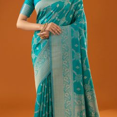 Jamawari Silk Teal Blue Saree