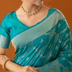 Jamawari Silk Teal Blue Saree
