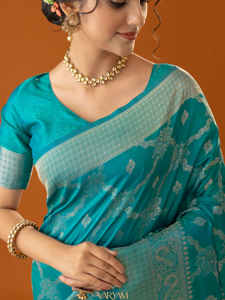 Jamawari Silk Teal Blue Saree