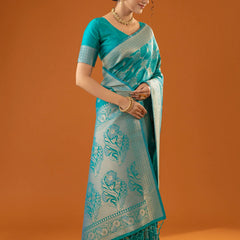 Jamawari Silk Teal Blue Saree