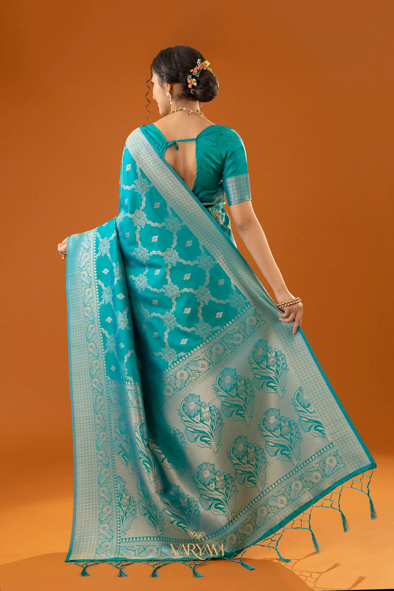 Jamawari Silk Teal Blue Saree