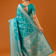 Jamawari Silk Teal Blue Saree