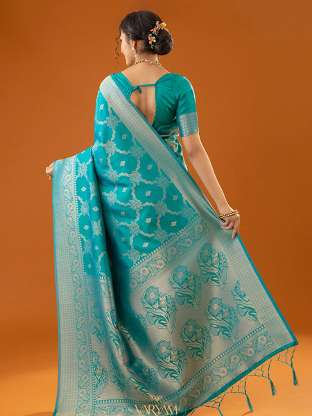Jamawari Silk Teal Blue Saree