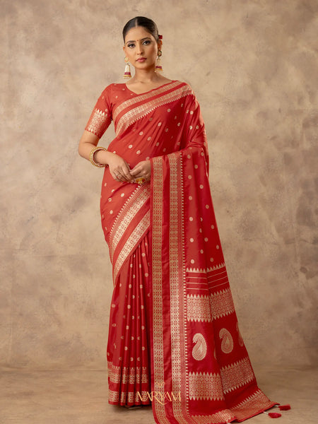Zari Tilak Orange Saree