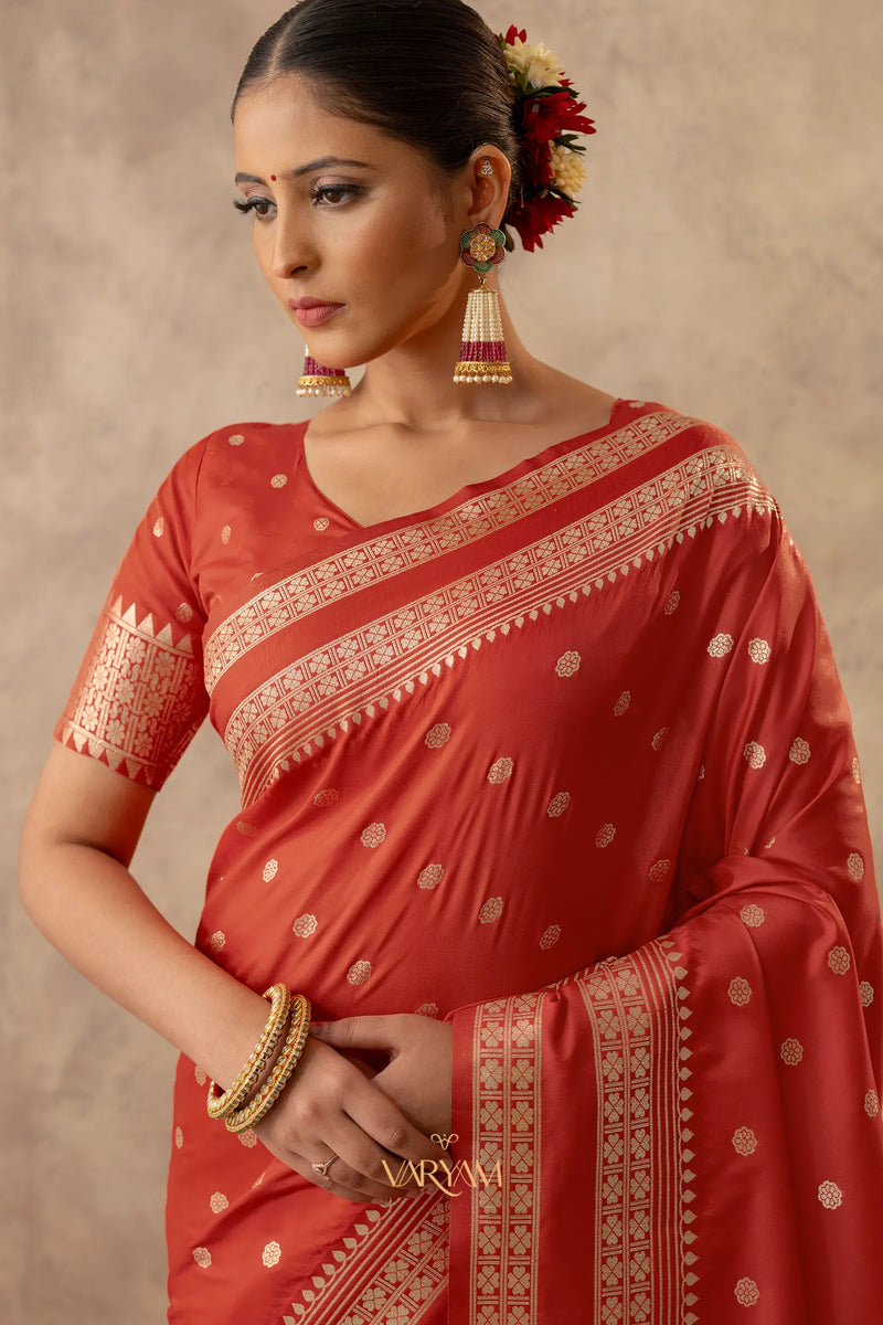 Zari Tilak Orange Saree