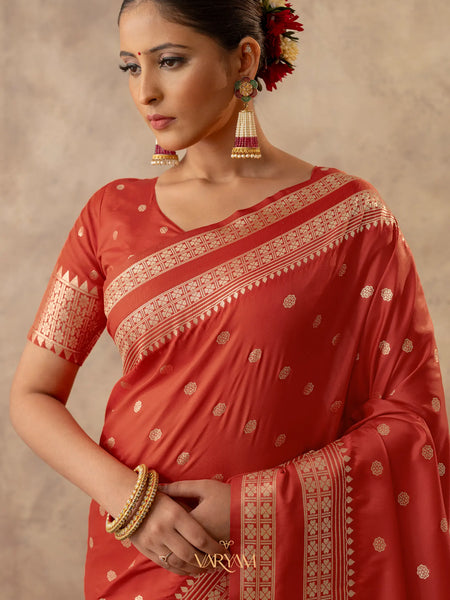 Zari Tilak Orange Saree