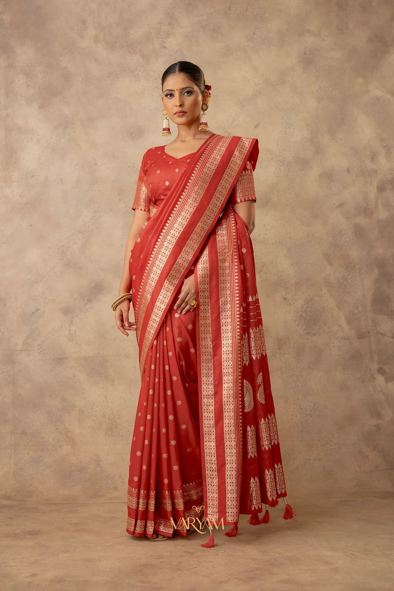 Zari Tilak Orange Saree