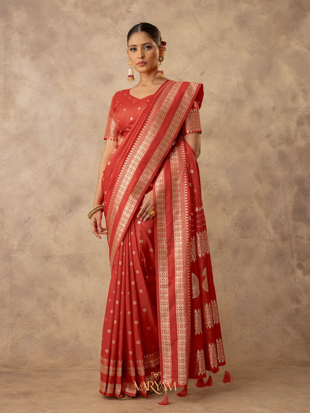 Zari Tilak Orange Saree