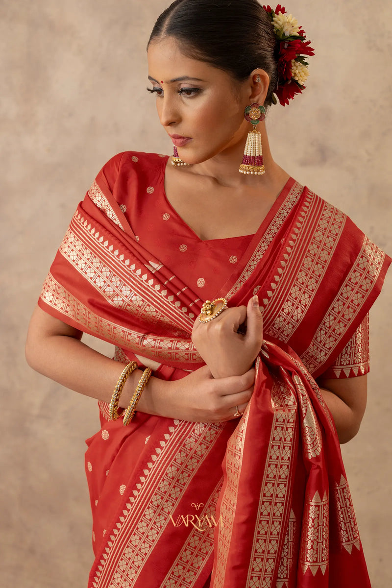 Zari Tilak Orange Saree